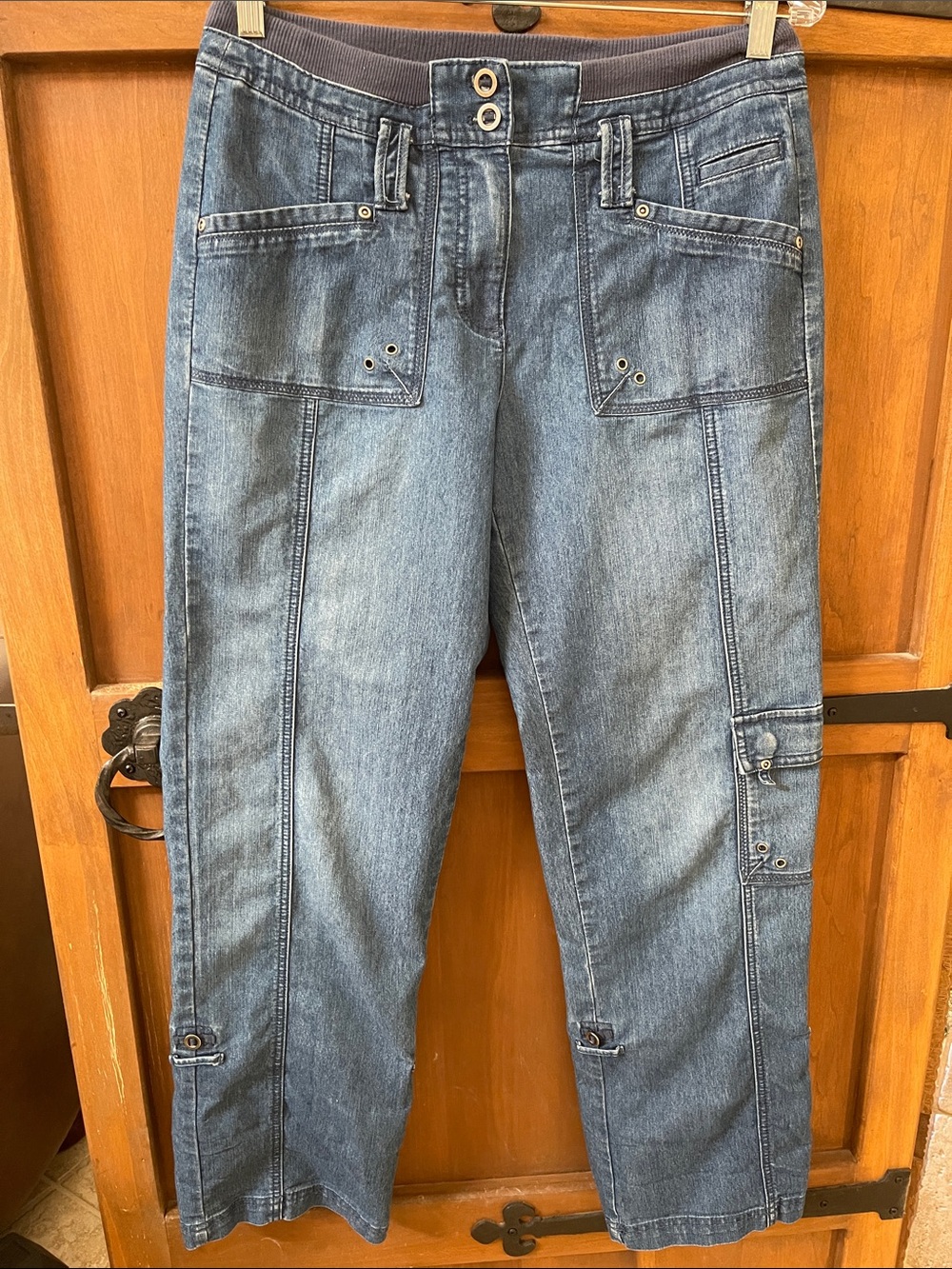 Chico's size 1 Straight-Leg Dark Blue Denim Cargo Jeans
